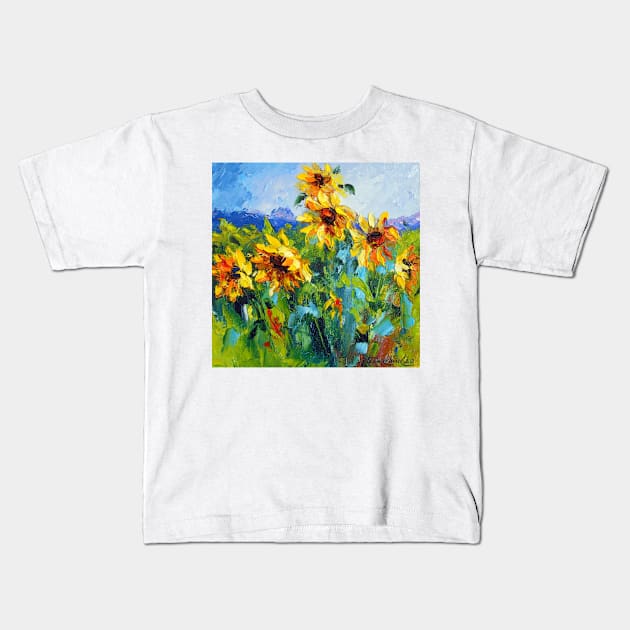 Sunflowers in the wind Kids T-Shirt by OLHADARCHUKART